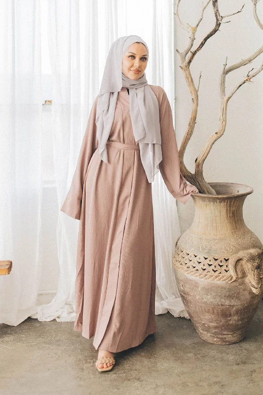 casual maxi dresses for girls -Mariah textured Essential Open Abaya- Rose Pink