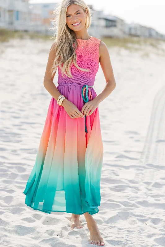 casual maxi dresses for girls -Living On The Edge Pink Ombre Maxi Dress