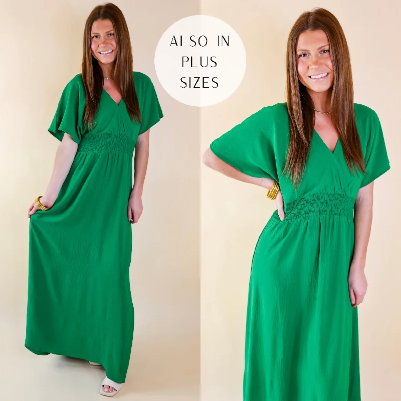 chic maxi dresses for events -Last Chance Size Small | Wildly In Love V Neck Maxi Dress with Smocked Waist in Green