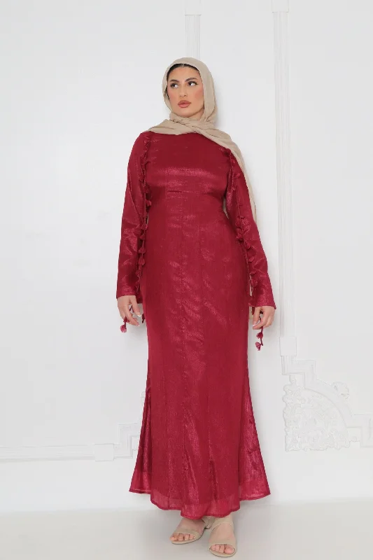 cotton maxi dresses for comfort -Nailea Organza Maxi Dress- Burgundy