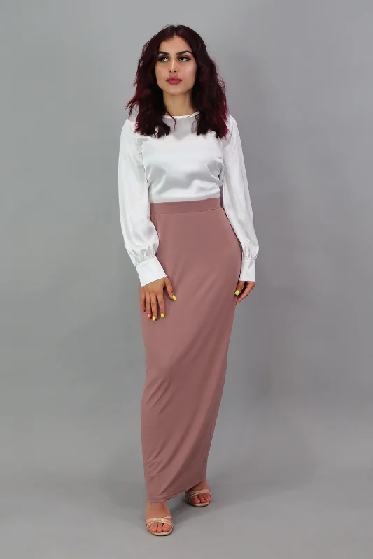 maxi dresses with chic sleeves -Luxe Spandex Maxi Skirt - Nude Pink