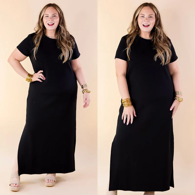 maxi dresses with floral sleeves -SPANX | AirEssentials Maxi T-Shirt Dress in Very Black