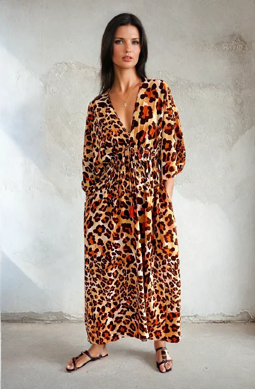 trendy maxi dresses for spring -Elke Maxi Dress Rust Leopard