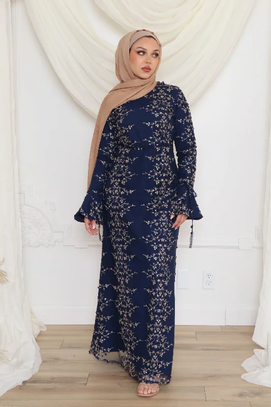 bold maxi dresses for fashion -Elena Embroidery Maxi Dress- Navy Blue