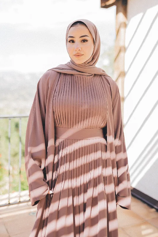 velvet maxi dresses for winter -Adina Pleat Abaya Set- Desert Rose