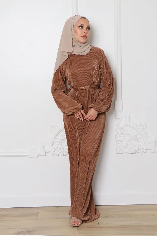 boho maxi dresses for women -Alice Pleat Dress- Mocha brown