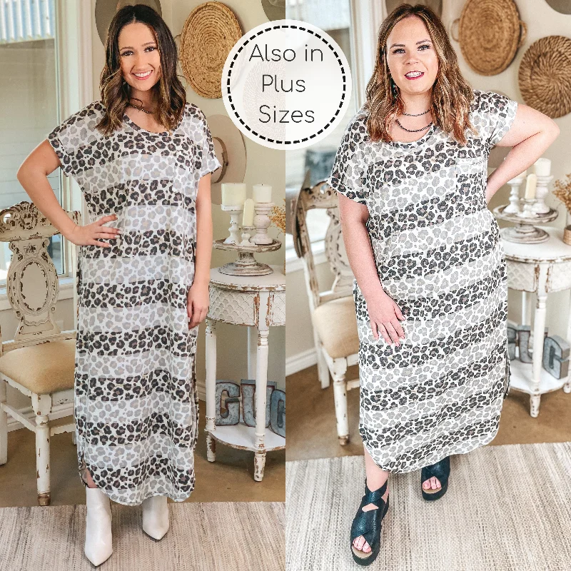 maxi dresses with bold ruffles -Last Chance Size Small | Meet for Mimosas Front Pocket Striped Maxi Dress in Leopard