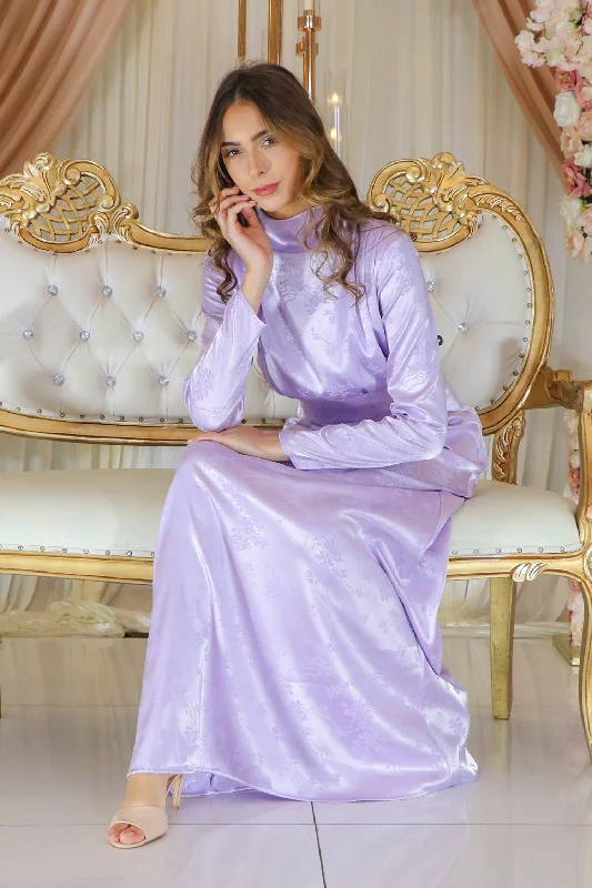 stylish maxi dresses for vacation -Bella Satin Dress- Lilac