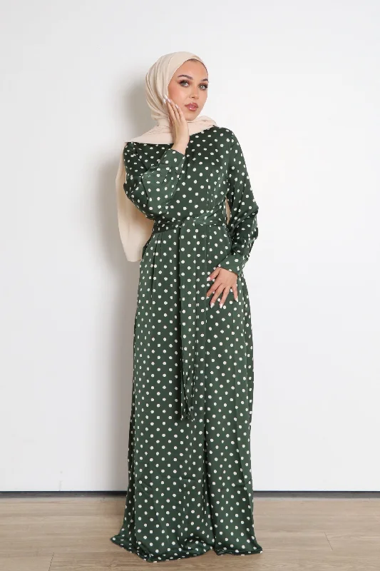 chic maxi dresses for teens -Devina Satin Floral Dress- Emerald Green