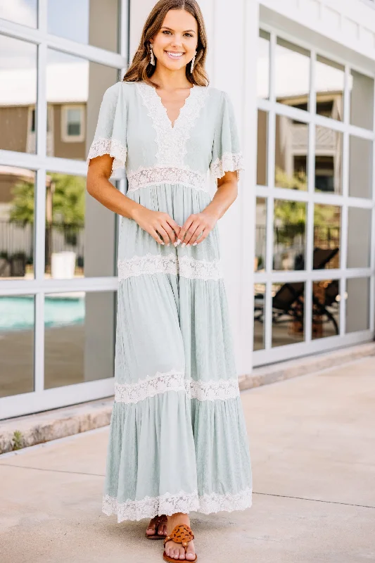 backless maxi dresses for women -Open Spaces Sage Green Lace Maxi Dress