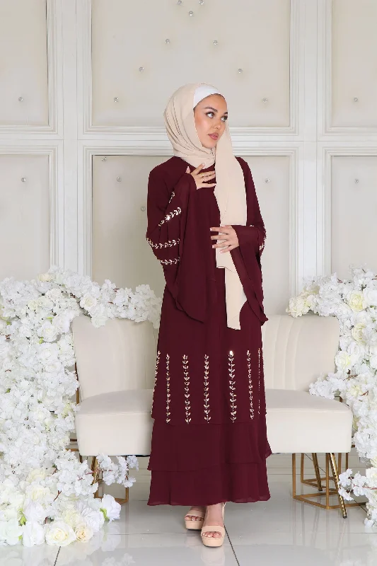 elegant maxi dresses for nightlife -Amor Chiffon Layered Abaya- Mahogany