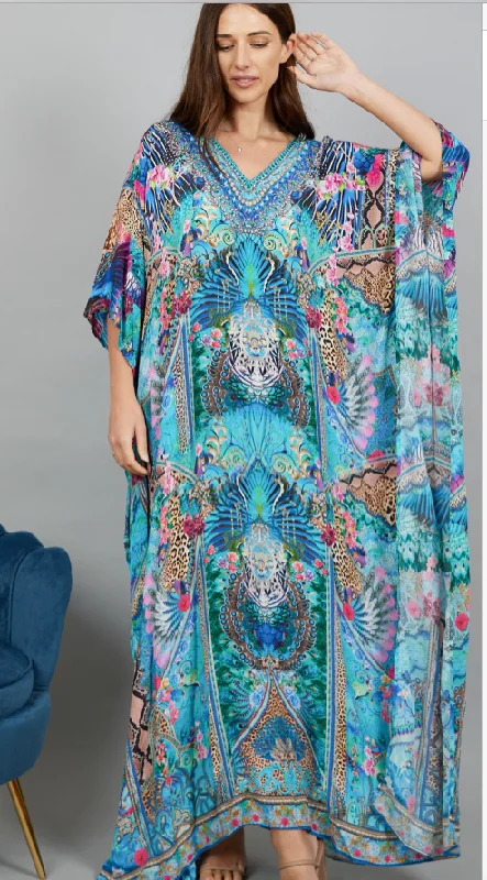 elegant maxi dresses for dinner -Solitaire Forbidden Blue Maxi Kaftan