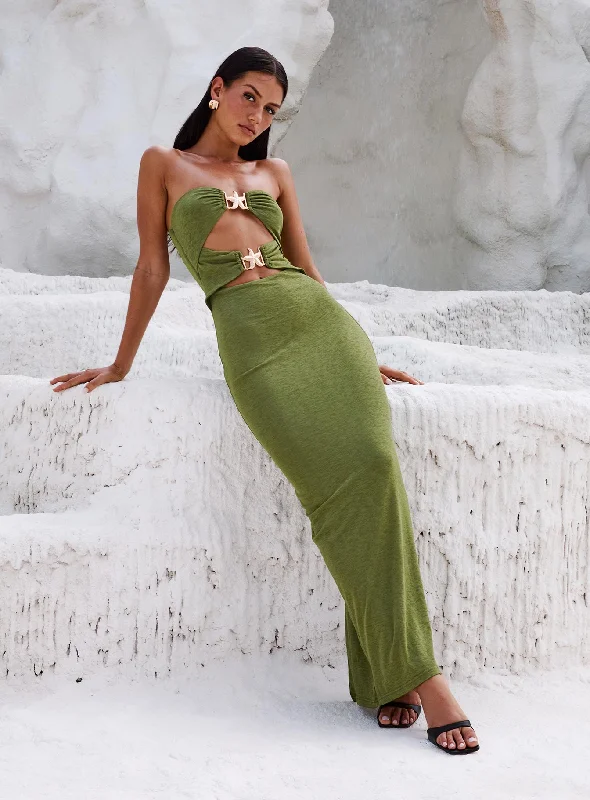 maxi dresses with bold patterns -Nika Strapless Maxi Dress Green