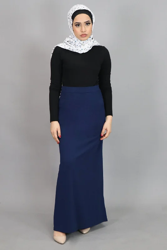 affordable maxi dresses for teens -Navy Blue Spandex Maxi Skirt