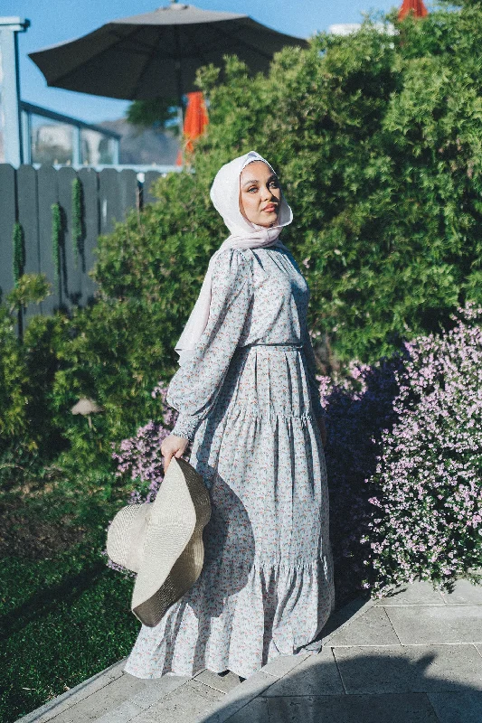 casual maxi dresses for summer -Nova Smock Floral Dress- Sky Blue