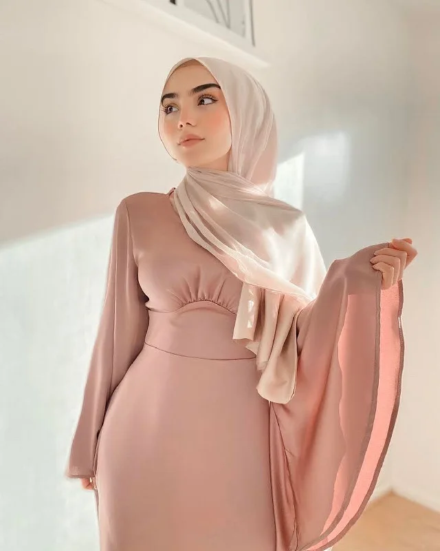 cute maxi dresses for events -LaMeera Drape Sleeves Satin Dress - Dusty Rose