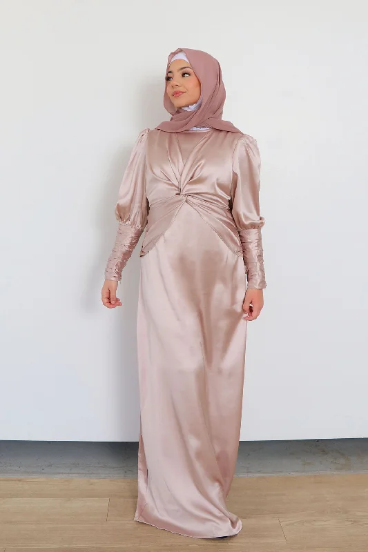 trendy maxi dresses for club -Olivia Wrap Satin Dress- Blush Pink