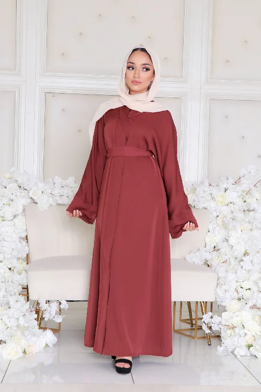 maxi dresses with floral prints -Mariah Essential Open Abaya- Burnt Sienna