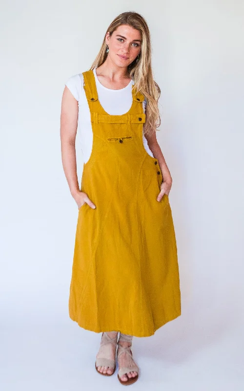 white maxi dresses for vacation -Dungaree Dress - Mustard