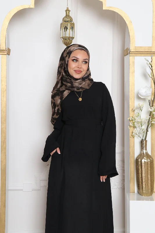 maxi dresses with bold ruffles -Nila Textured Essential Abaya- Black