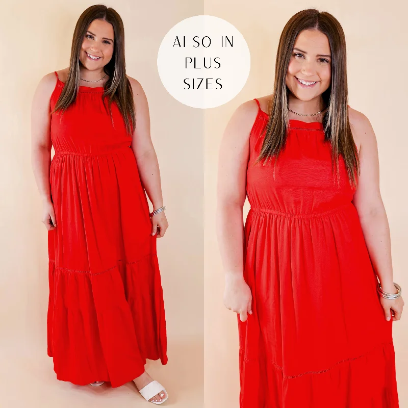 chic maxi dresses for nightlife -Tranquil Tides Tiered Maxi Dress in Red