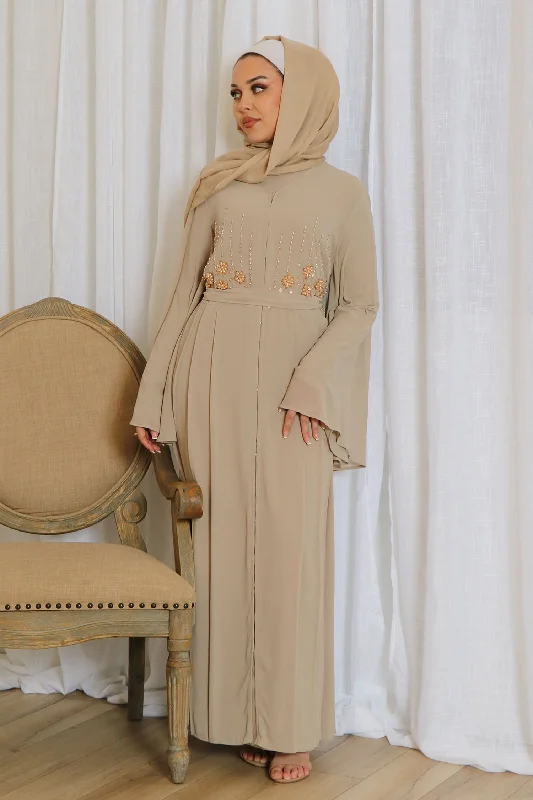 boho maxi dresses for teens -Rosalia Chiffon Layered Abaya - Sand