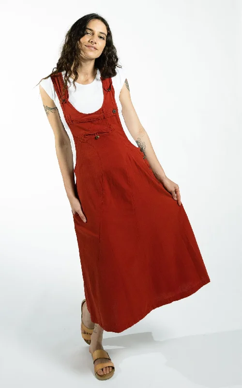 affordable maxi dresses for events -Dungaree Dress - Rust