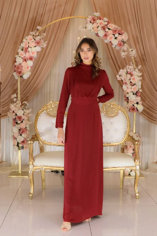 maxi dresses with floral design -Bella Chiffon Dress- Maroon