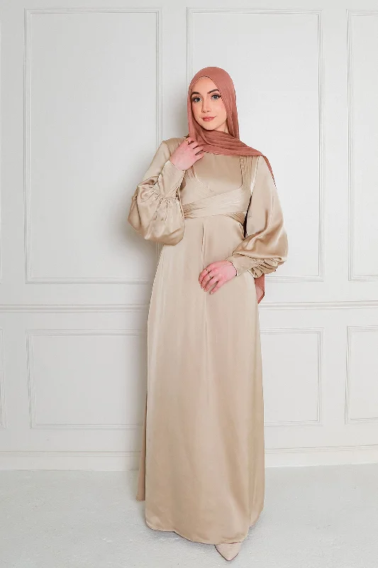 black maxi dresses for teens -Laura Wrap Satin Dress- Blush Gold