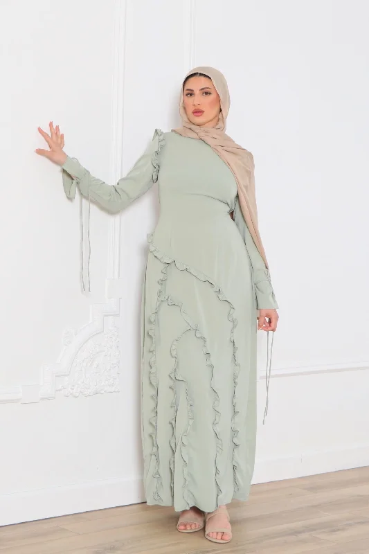 maxi dresses with chic ruffles -Daisy Ruffle Maxi Dress- Sage