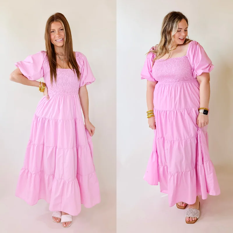 bold maxi dresses for fashion -Santorini Sunshine Short Balloon Sleeve Maxi Dress in Light Pink