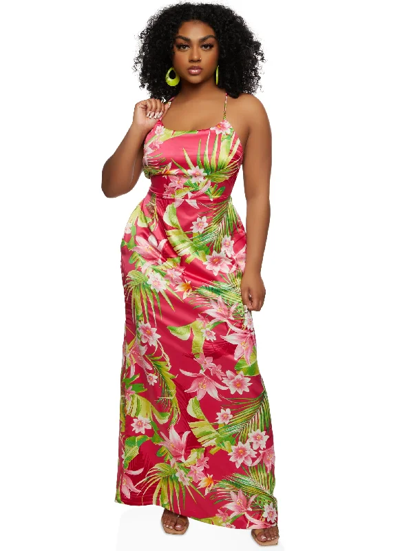 boho maxi dresses for spring -Haute Monde Tropical Print Cami Maxi Dress