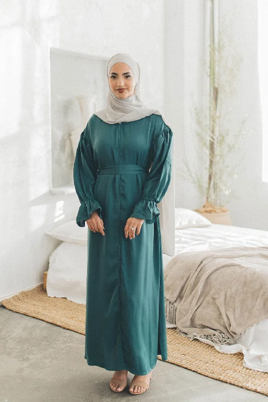 black maxi dresses for events -Darya Balloon Sleeve Abaya- Teal