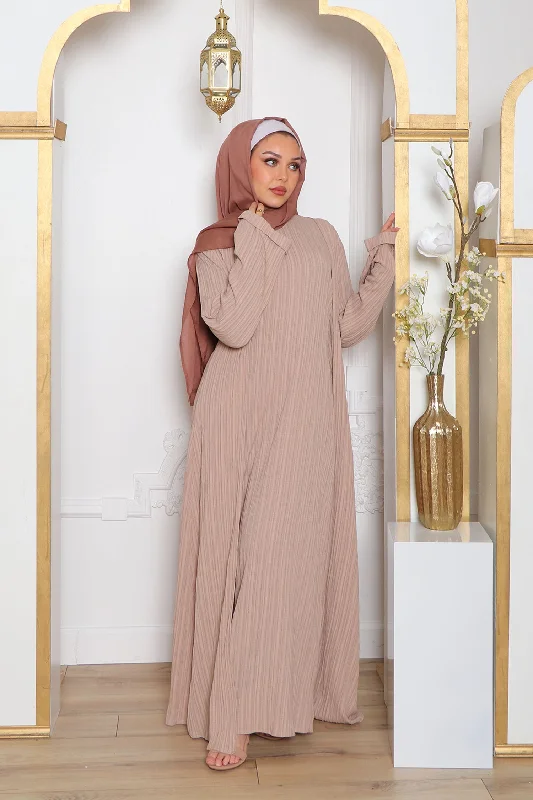 chic maxi dresses for teens -Safa Textured Abaya Set- Tan