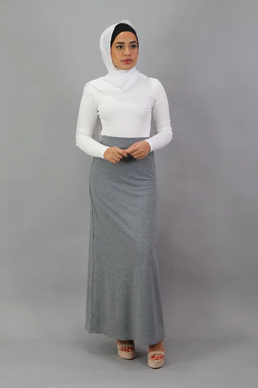 affordable maxi dresses for date -Ribbed Maxi Skirt - Heather Gray