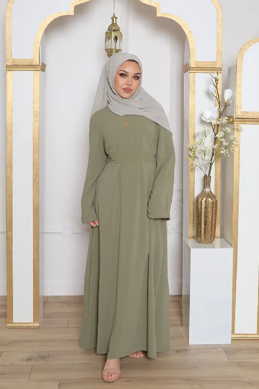 casual maxi dresses for date -Nila Linen Essential Abaya- Sage Green