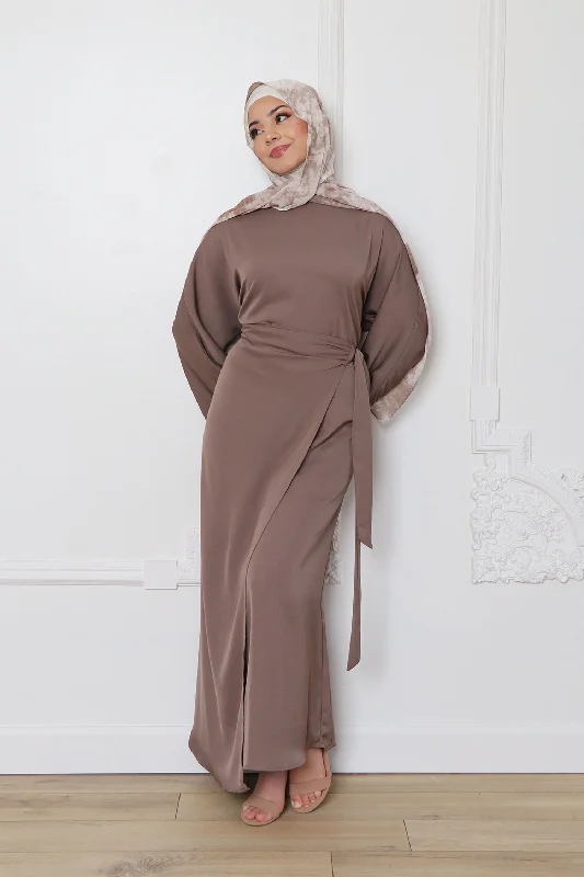 blue maxi dresses for date -Milah Wrap Abaya- Mink