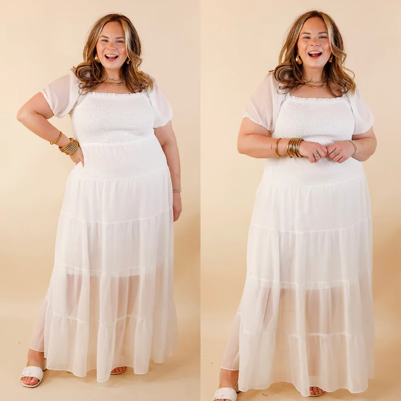 red maxi dresses for teens -Honeysuckle Love Tiered Maxi Dress with Smocked Bodice in Ivory