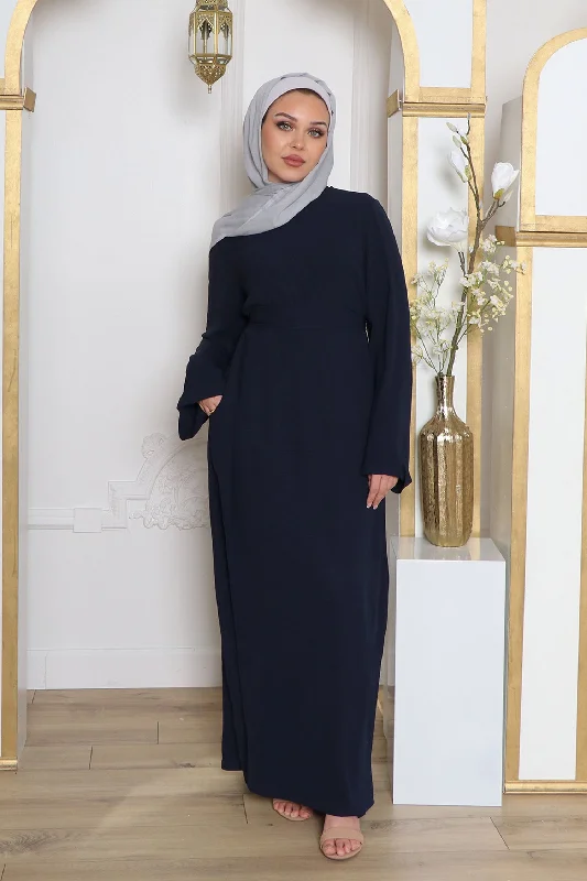 cute maxi dresses for nightlife -Nila Textured Essential Abaya- Navy Blue