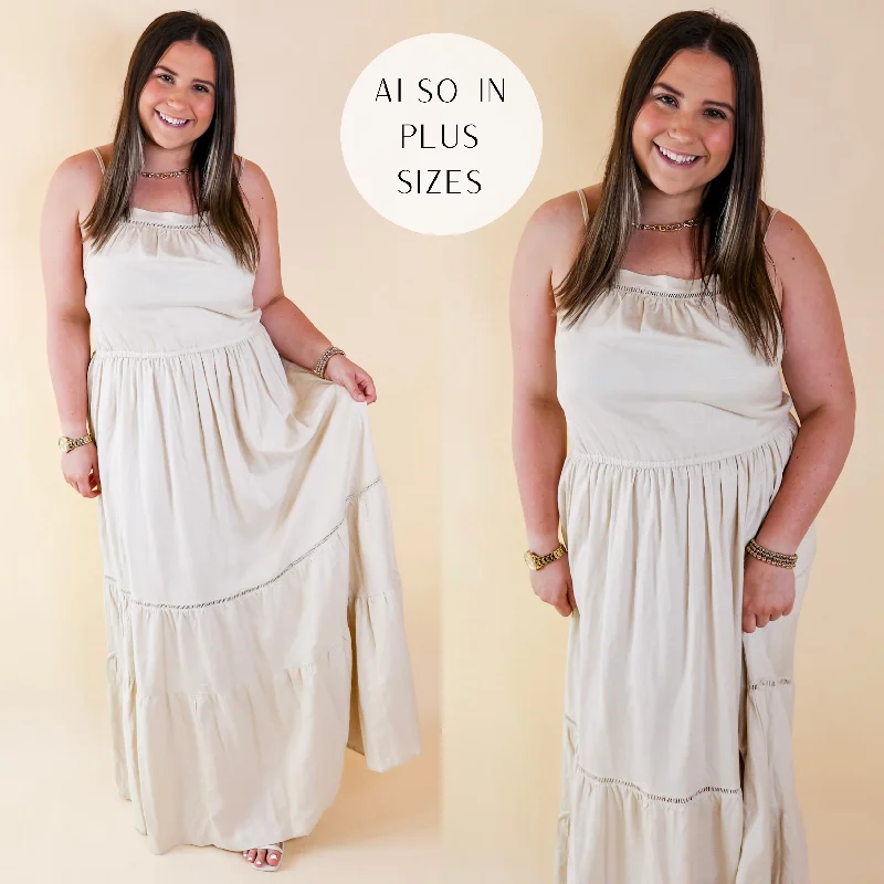 casual maxi dresses for women -Tranquil Tides Tiered Maxi Dress in Cream