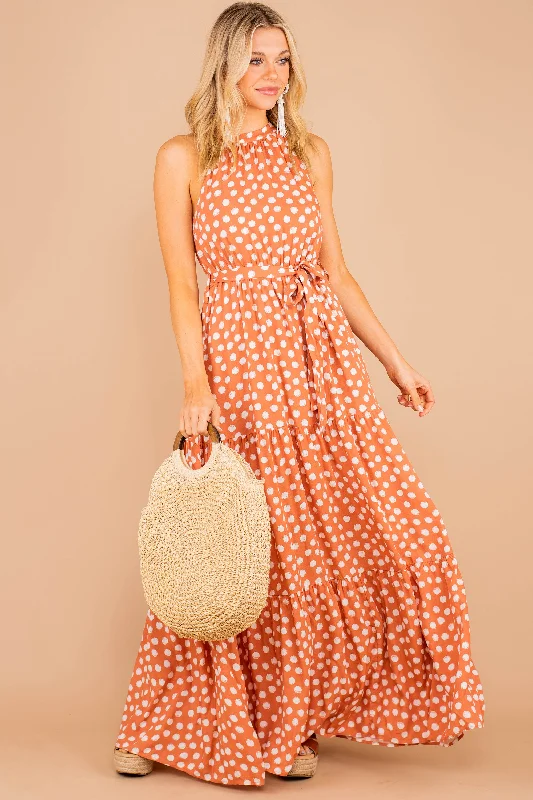 casual maxi dresses for women -The Best You Can Get Salmon Orange Polka Dot Maxi Dress