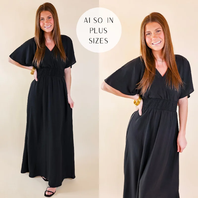 chic maxi dresses for summer -Last Chance Size Small & Medium | Wildly In Love V Neck Maxi Dress with Smocked Waist in Black