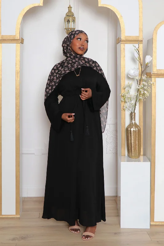 maxi dresses with short sleeves -Ivy Essential Flare Abaya- Black