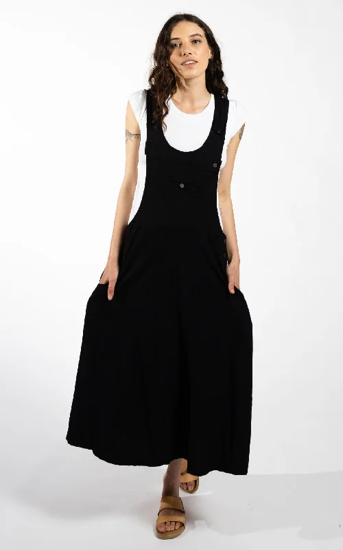 white maxi dresses for women -Dungaree Dress - Black