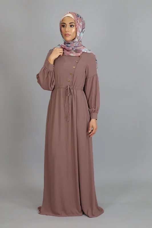 casual maxi dresses for club -Nude Pink Soft Gold Button Maxi Dress