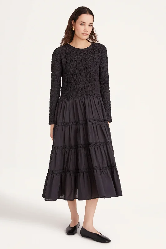 maxi dresses with unique ruffles -Vivien Dress in Black