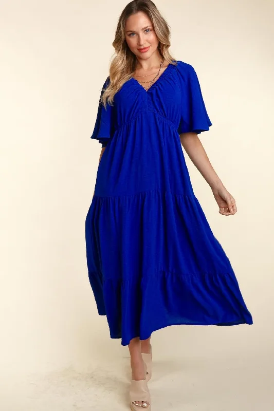 elegant maxi dresses for events -Royal Blue Tiered Maxi Dress