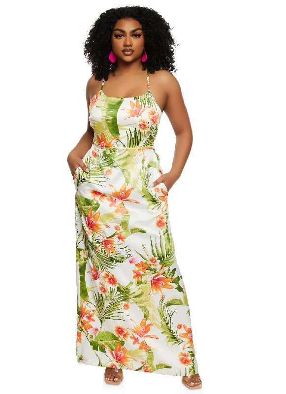 cute maxi dresses for summer -Haute Monde Tropical Print Cami Maxi Dress