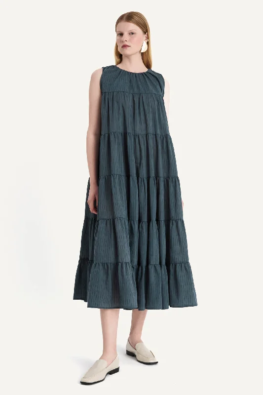 maxi dresses with chic ruffles -Caron Dress in Deep Slate