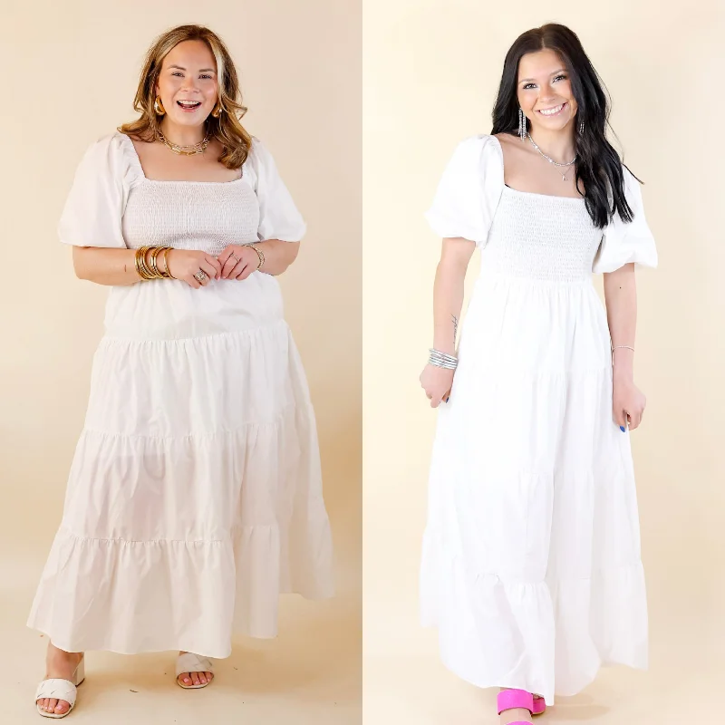 chic maxi dresses for spring -Santorini Sunshine Short Balloon Sleeve Maxi Dress in White